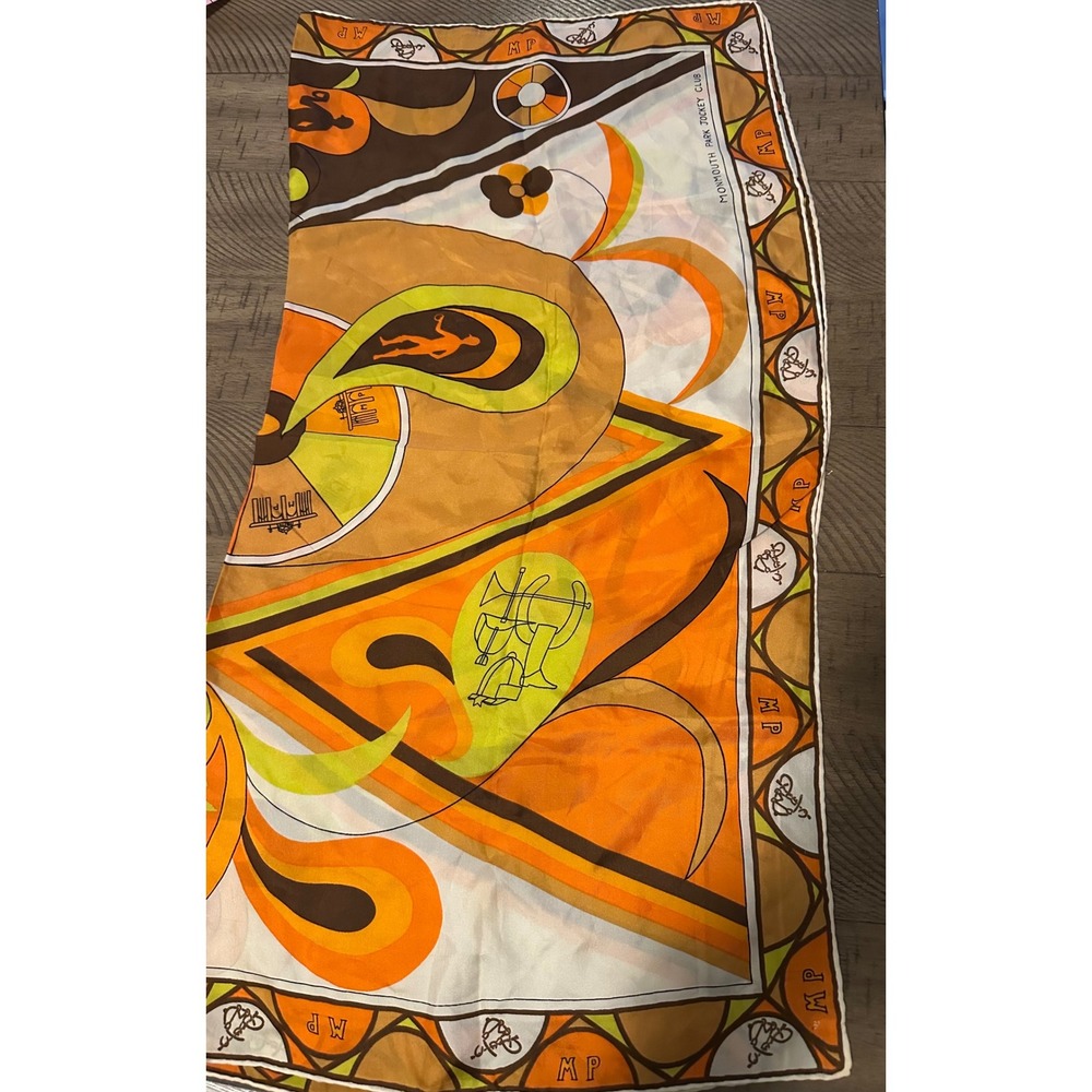 Vintage Monmouth Park Jockey Club 30" Silk Scarf‎ - Retro 60s/70s Equestrian